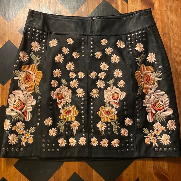 Free People Dresses & Skirts - NWOT Free People Embroidered Vegan Leather Mini